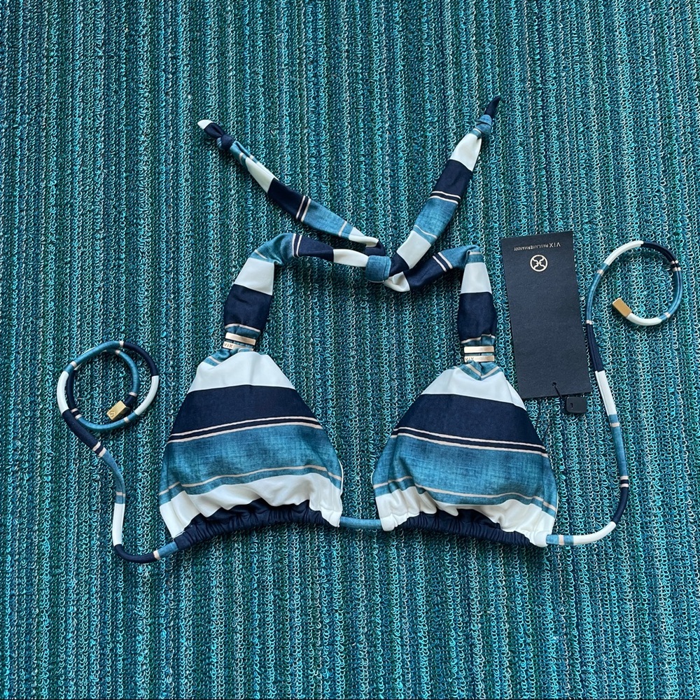 Vix Paula Hermanny NWT Blue Striped Gold Bikini Top Small